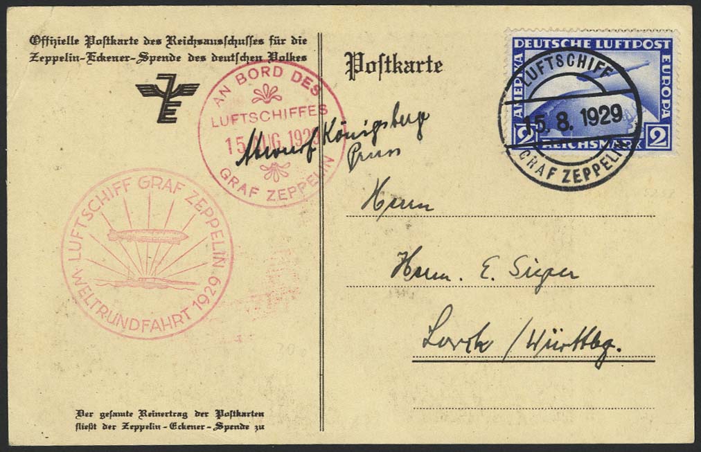 Lot 4161 - zeppelinpost nach sieger LZ 127 - 1929 -  Auktionshaus Ulrich Felzmann GmbH & Co. KG 