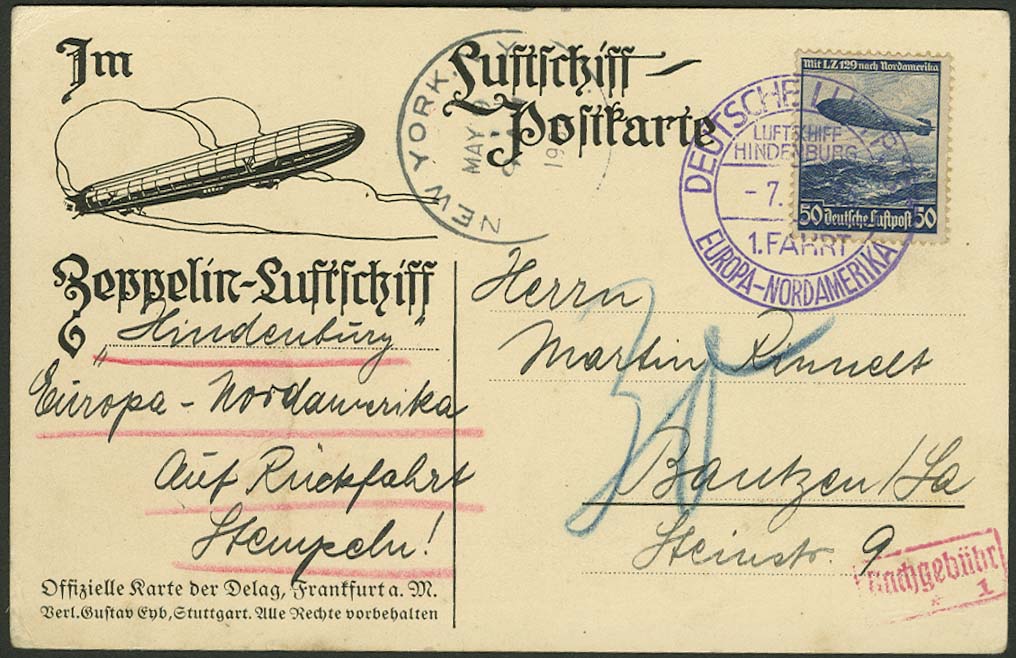 Stamp Auction - zeppelinpost nach sieger LZ 129 - 1936 - Auction 165 ...